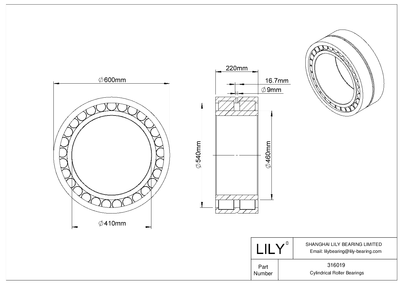 316019 Double Row Cylindrical Roller Bearings cad drawing