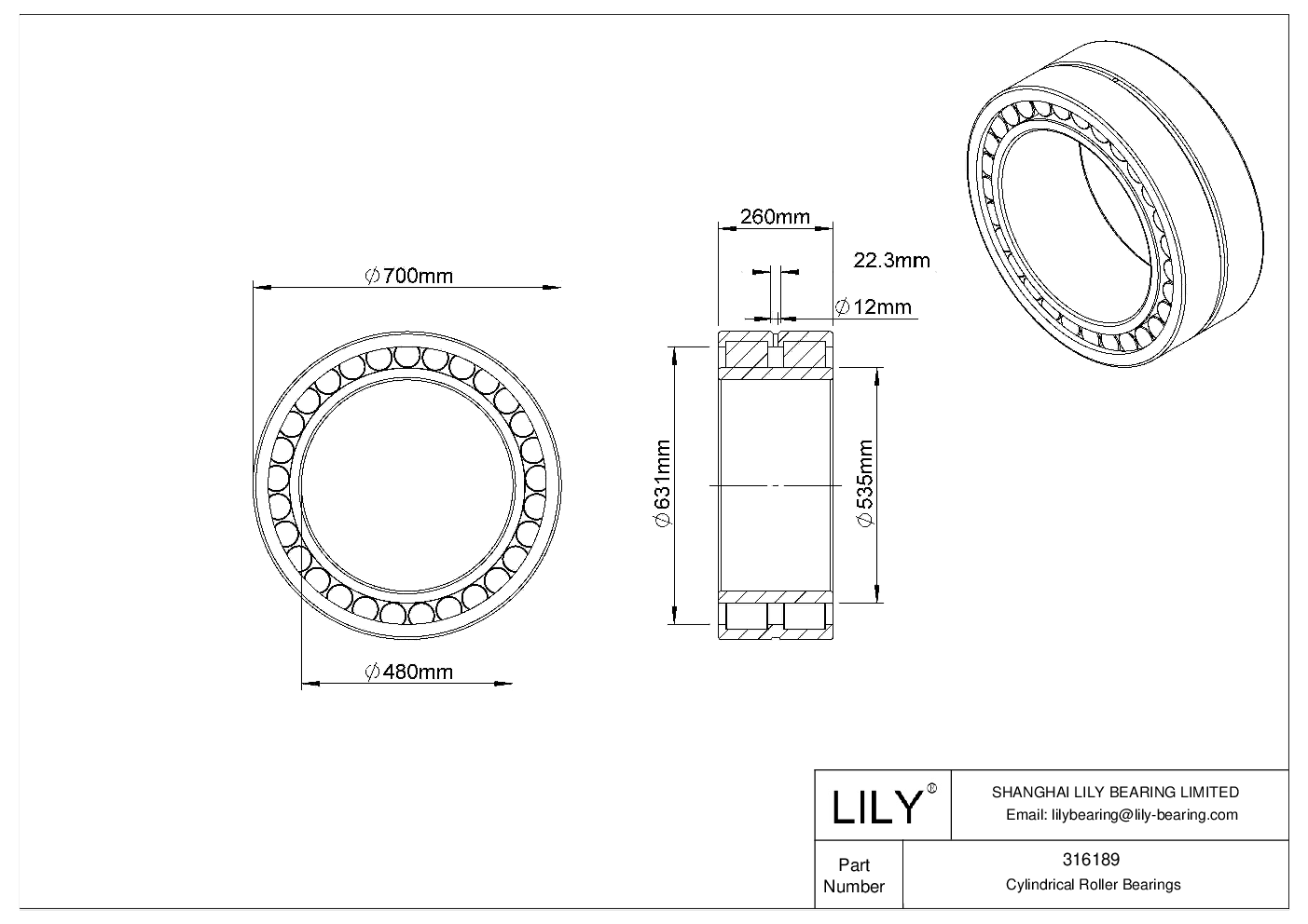 316189 Double Row Cylindrical Roller Bearings cad drawing