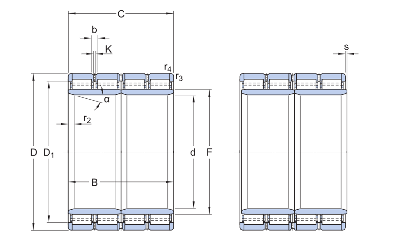 316691 Four-Row Cylindrical Roller Bearings cad drawing