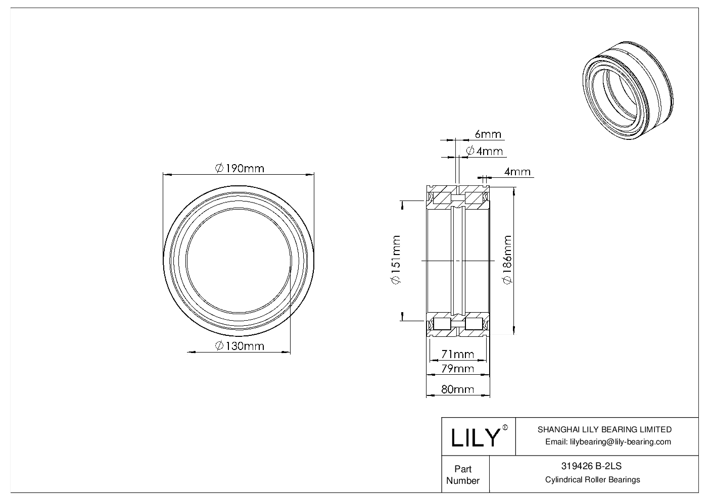 319426 B-2LS Double Row Full Complement Cylindrical Roller Bearings cad drawing