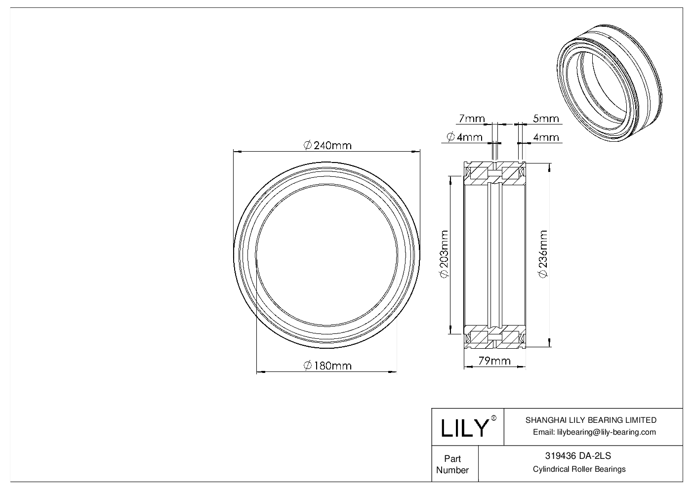 319436 DA-2LS Double Row Full Complement Cylindrical Roller Bearings cad drawing