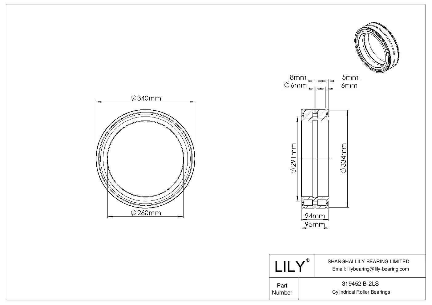 319452 B-2LS Double Row Full Complement Cylindrical Roller Bearings cad drawing