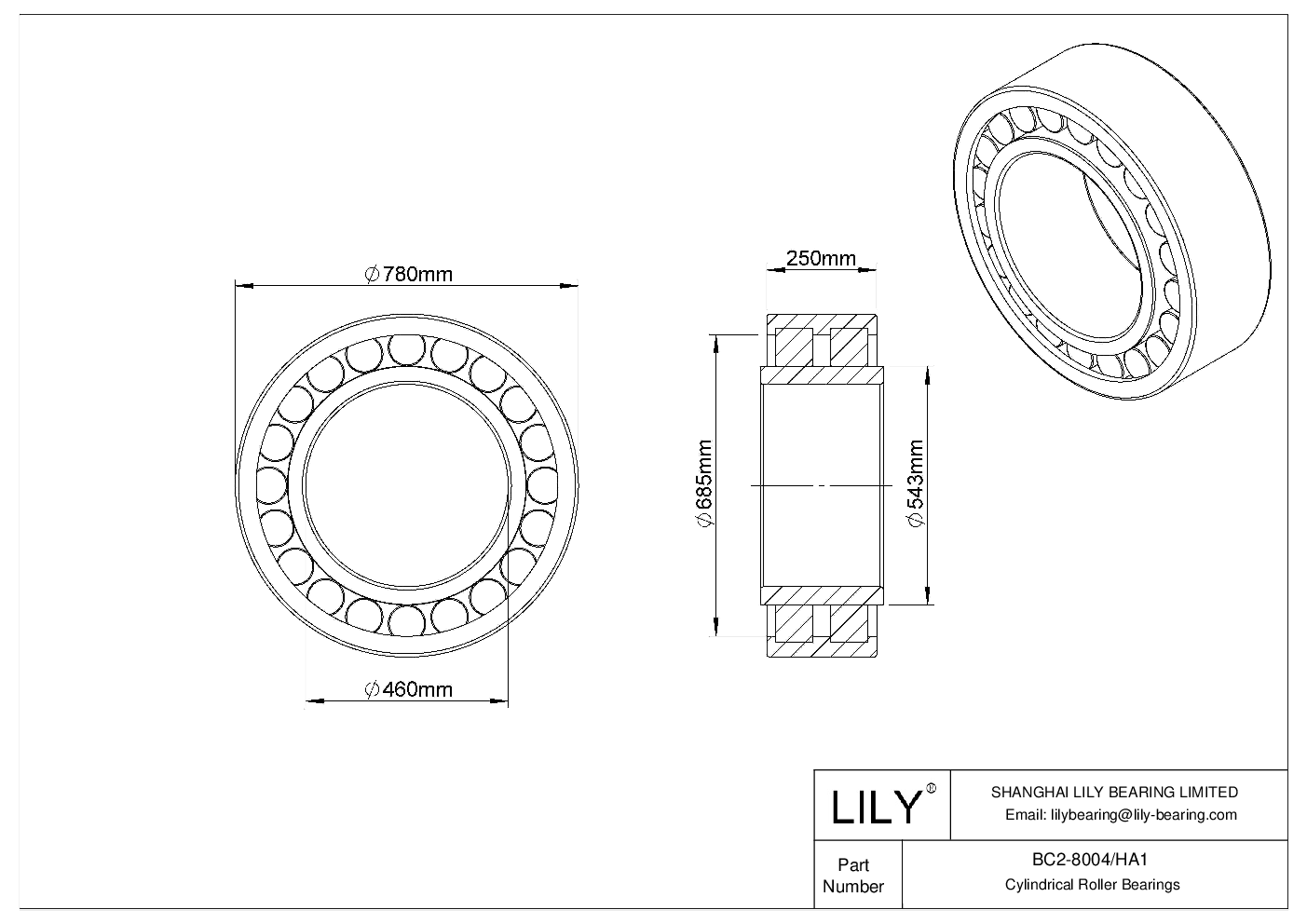 BC2-8004/HA1 Double Row Cylindrical Roller Bearings cad drawing