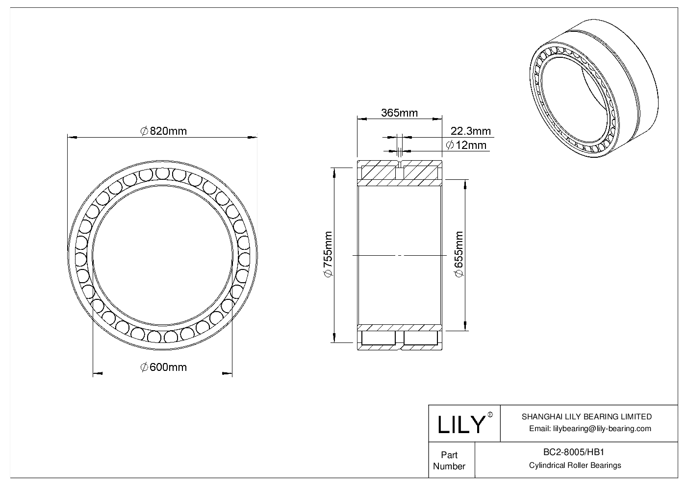 BC2-8005/HB1 Double Row Cylindrical Roller Bearings cad drawing