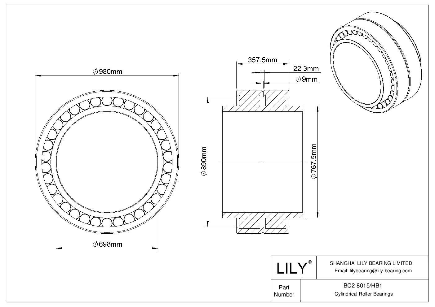 BC2-8015/HB1 Double Row Cylindrical Roller Bearings cad drawing