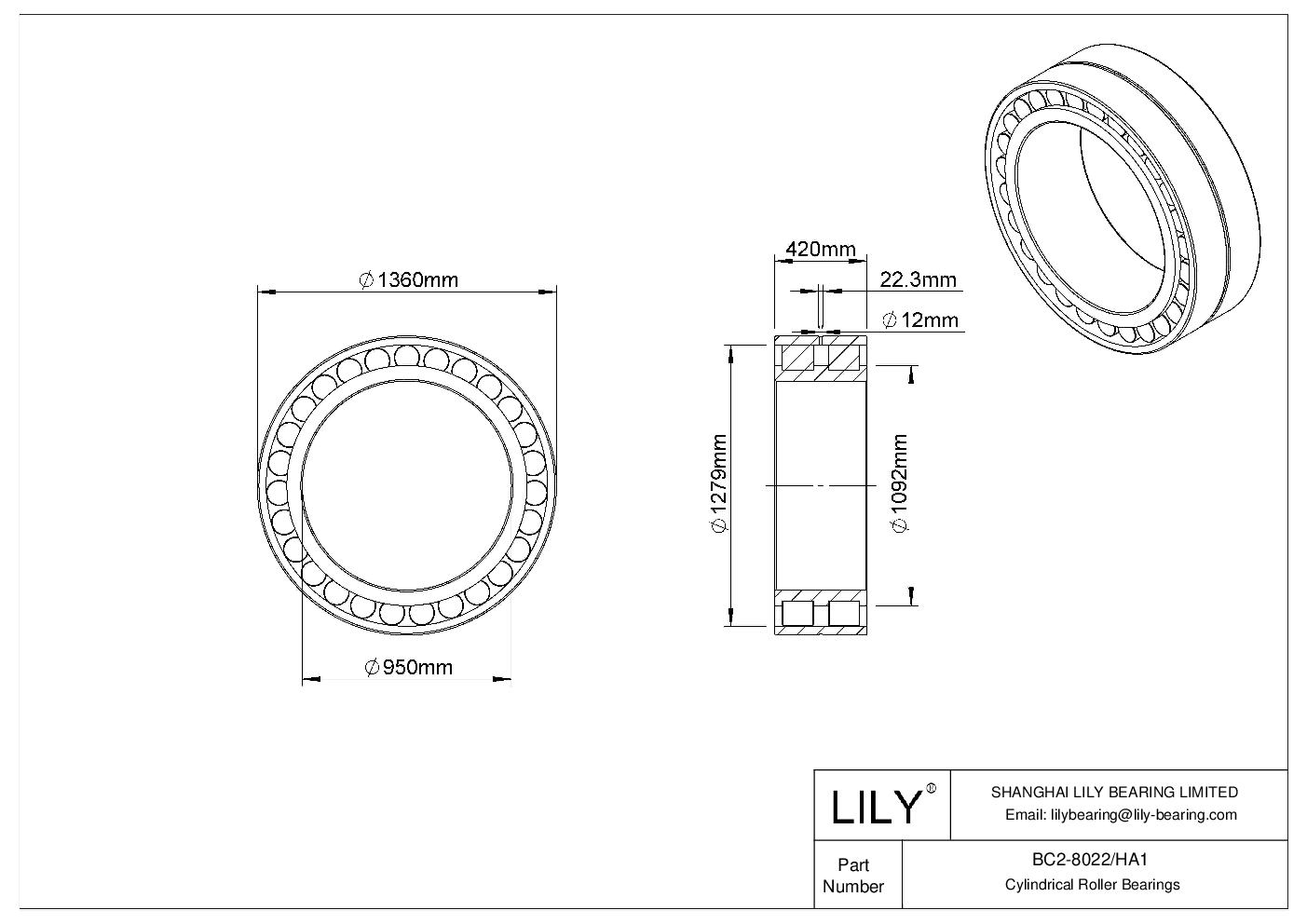 BC2-8022/HA1 Double Row Cylindrical Roller Bearings cad drawing