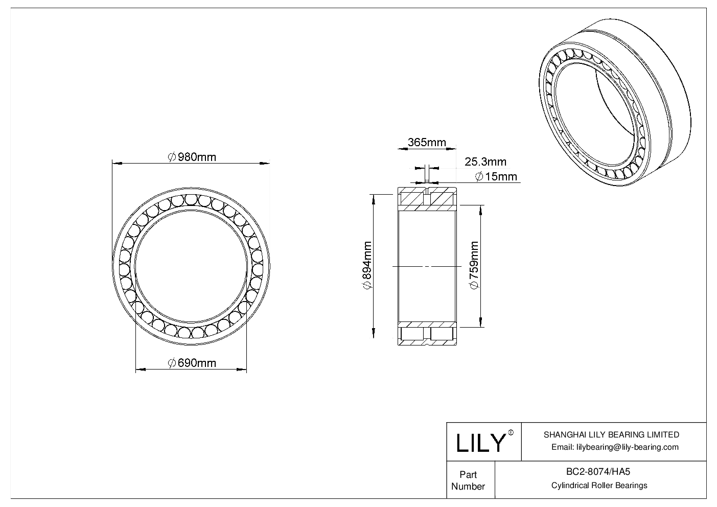 BC2-8074/HA5 Double Row Cylindrical Roller Bearings cad drawing