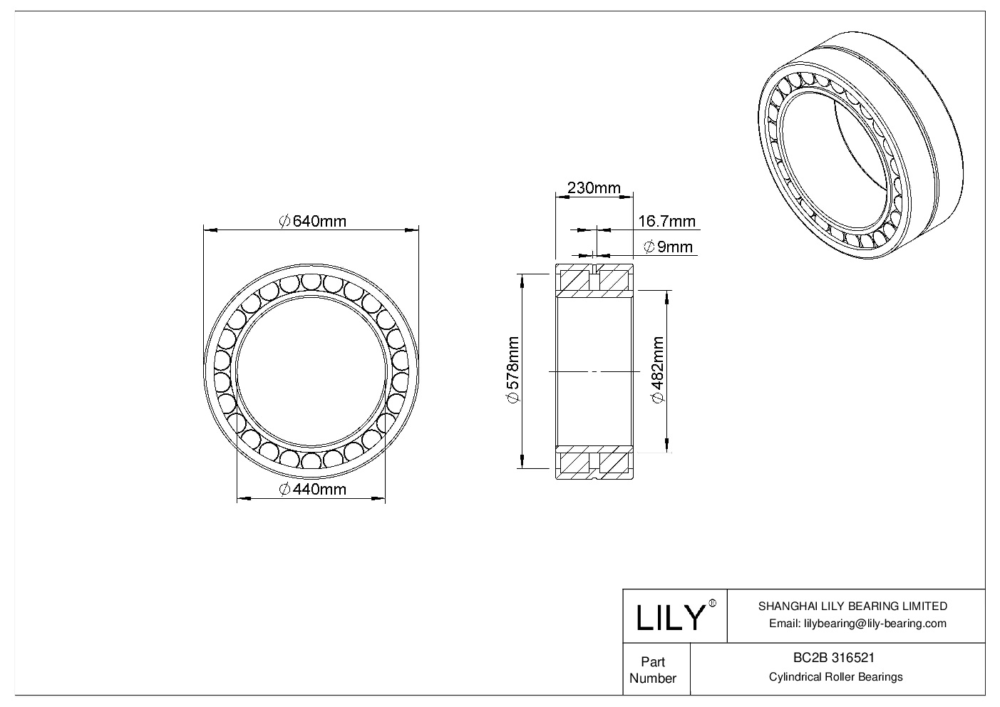 BC2B 316521 Double Row Cylindrical Roller Bearings cad drawing