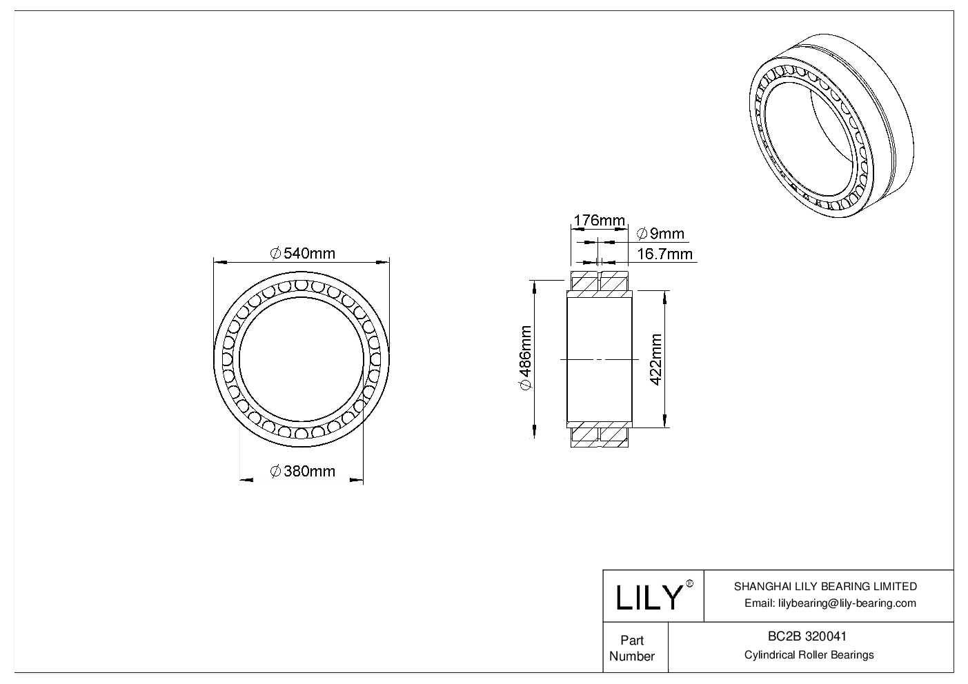 BC2B 320041 Double Row Cylindrical Roller Bearings cad drawing