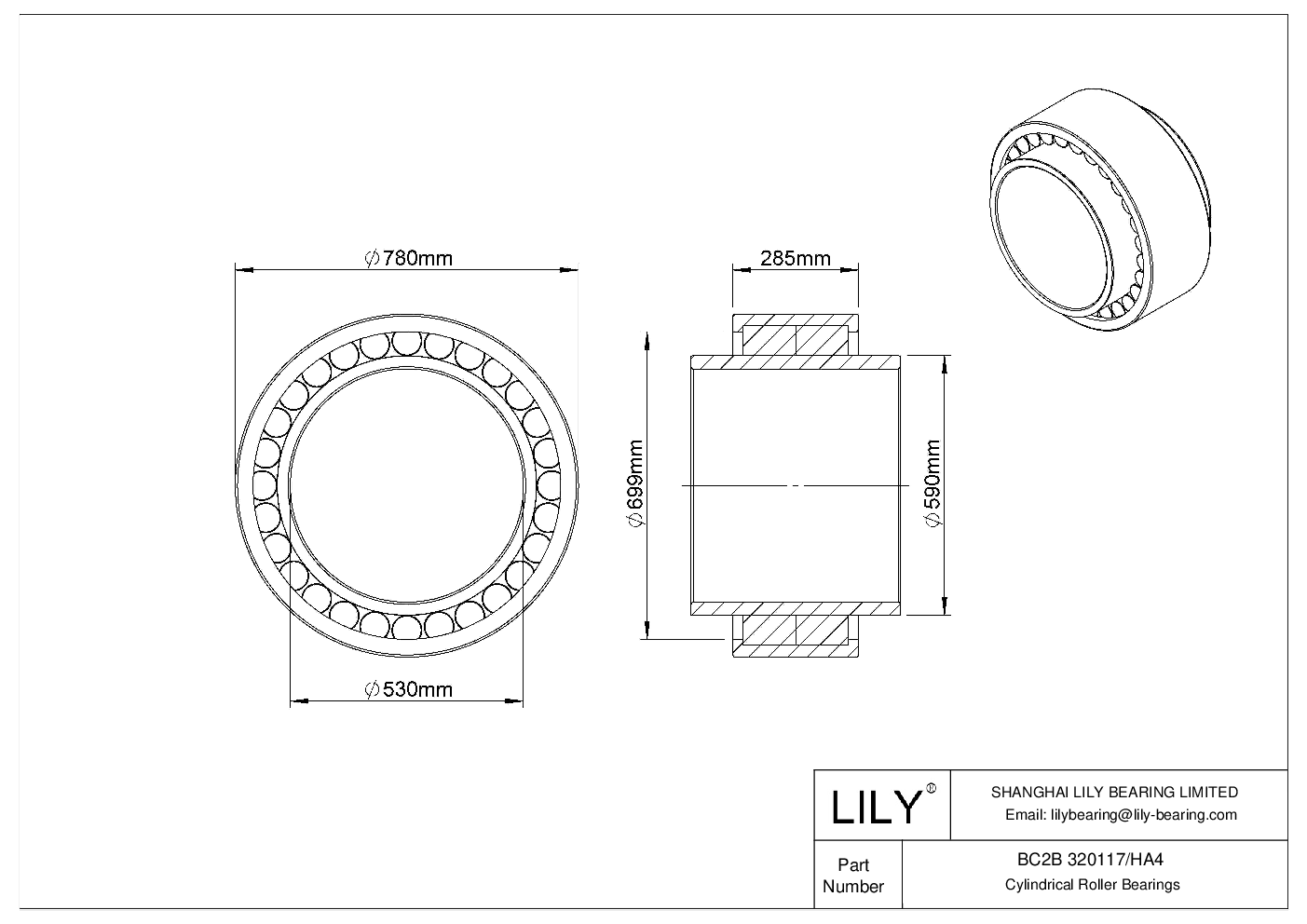 BC2B 320117/HA4 Double Row Cylindrical Roller Bearings cad drawing
