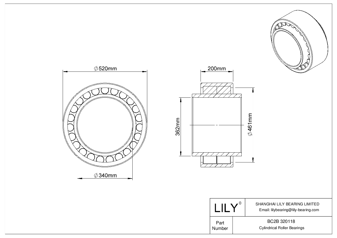 BC2B 320118 Double Row Cylindrical Roller Bearings cad drawing