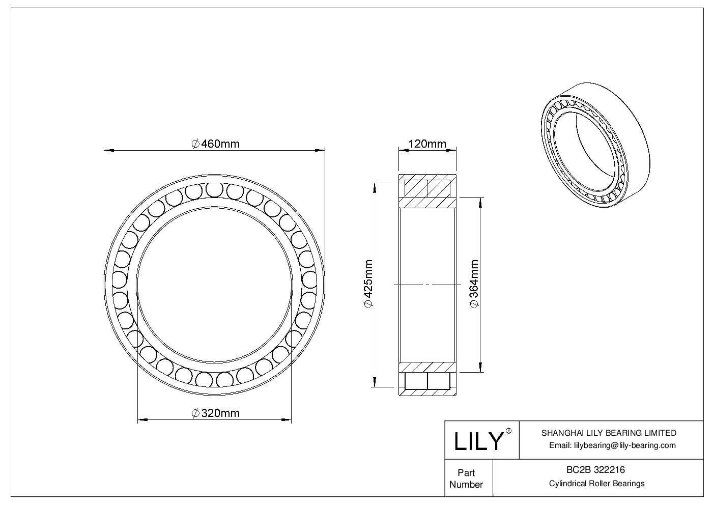 BC2B 322216 Double Row Cylindrical Roller Bearings cad drawing