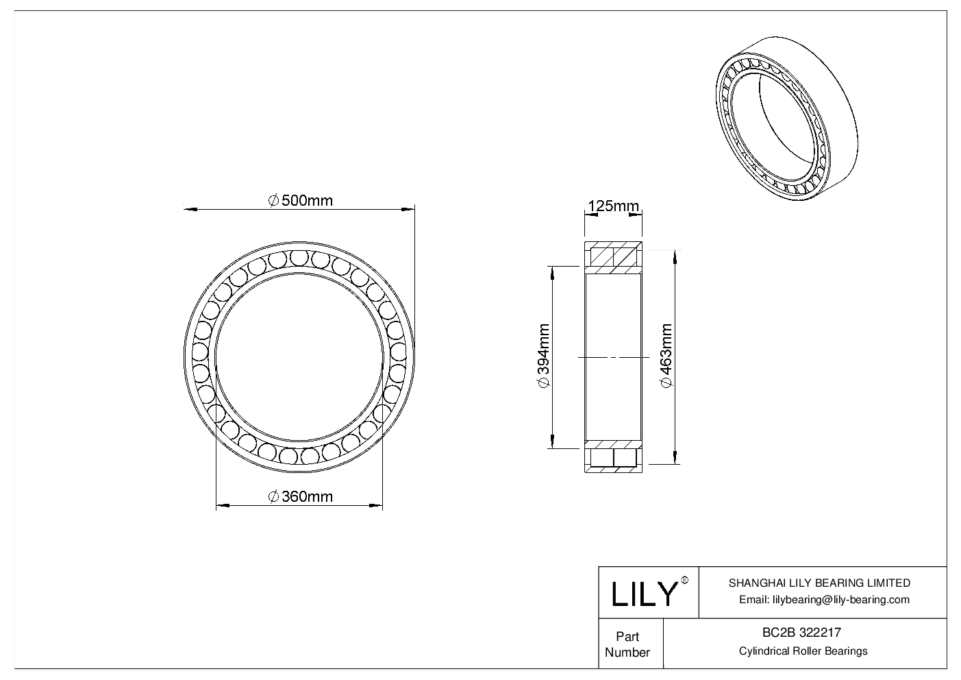 BC2B 322217 Double Row Cylindrical Roller Bearings cad drawing