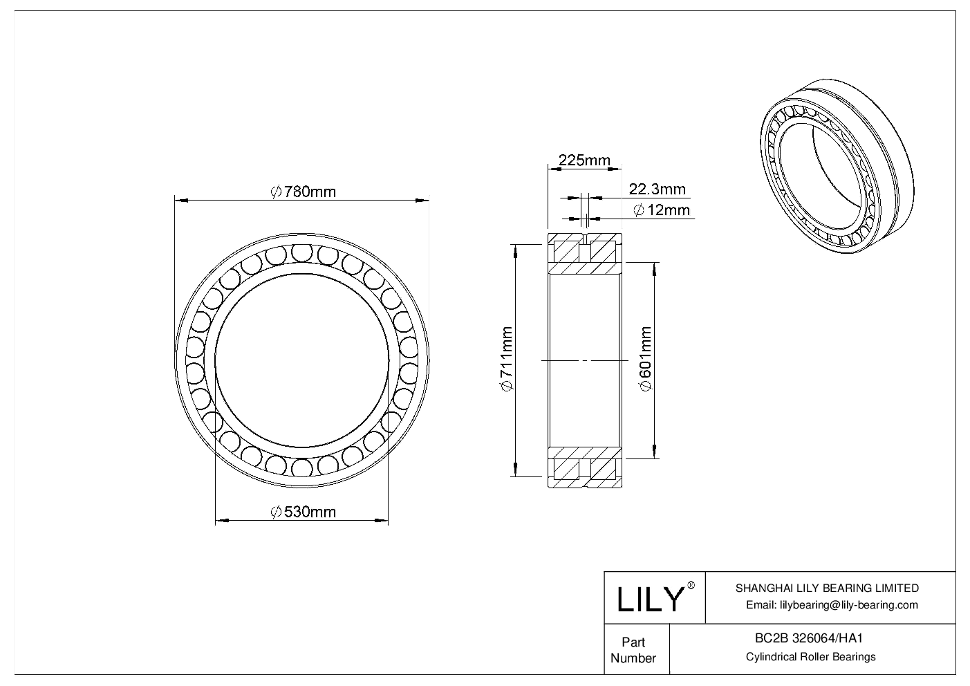 BC2B 326064/HA1 Double Row Cylindrical Roller Bearings cad drawing