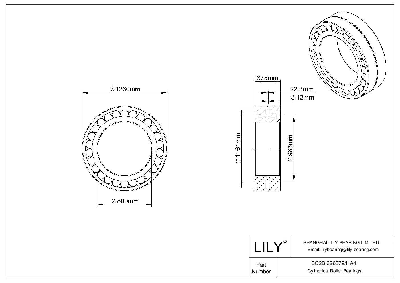 BC2B 326379/HA4 Double Row Cylindrical Roller Bearings cad drawing