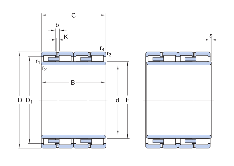 BC4-0051 Four-Row Cylindrical Roller Bearings cad drawing