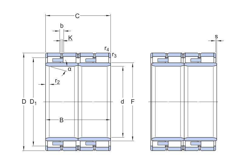 BC4-0094 Four-Row Cylindrical Roller Bearings cad drawing