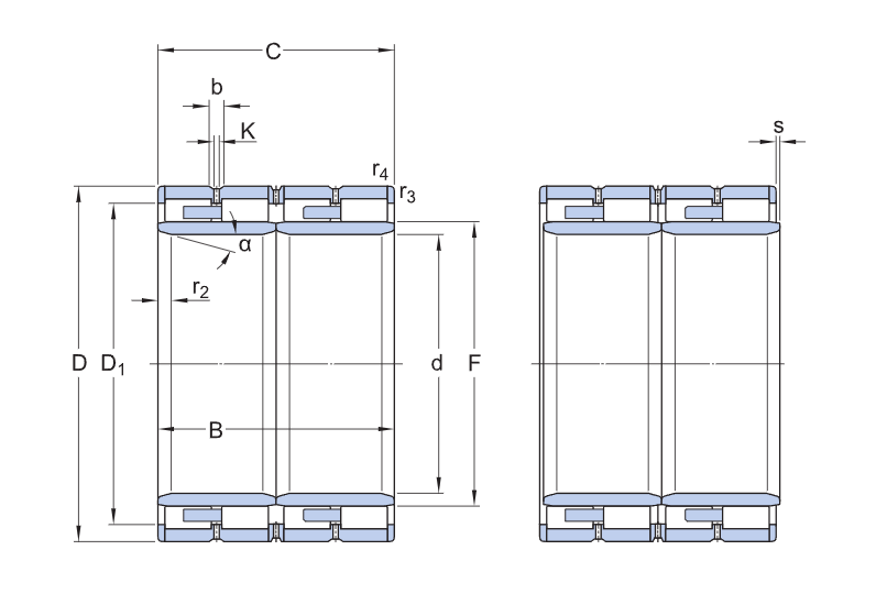 BC4-0100 Four-Row Cylindrical Roller Bearings cad drawing