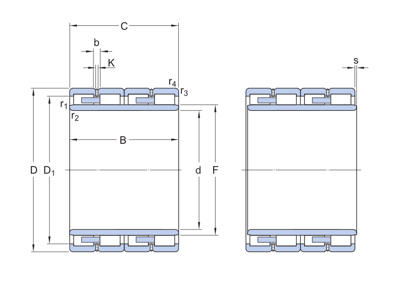 BC4-0111 Rodamientos de cuatro hileras de rodillos cilíndricos cad drawing