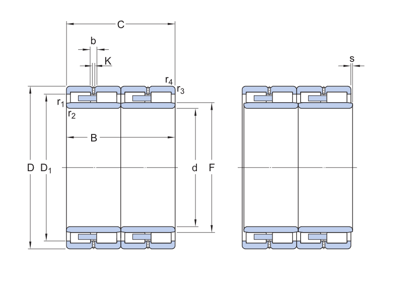 BC4-0118 Four-Row Cylindrical Roller Bearings cad drawing