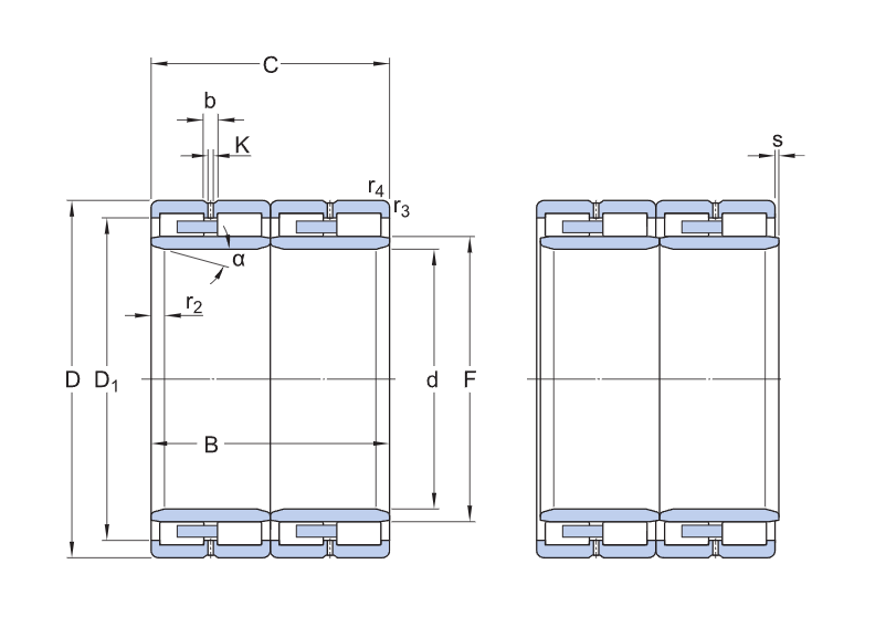 BC4-0124 Four-Row Cylindrical Roller Bearings cad drawing