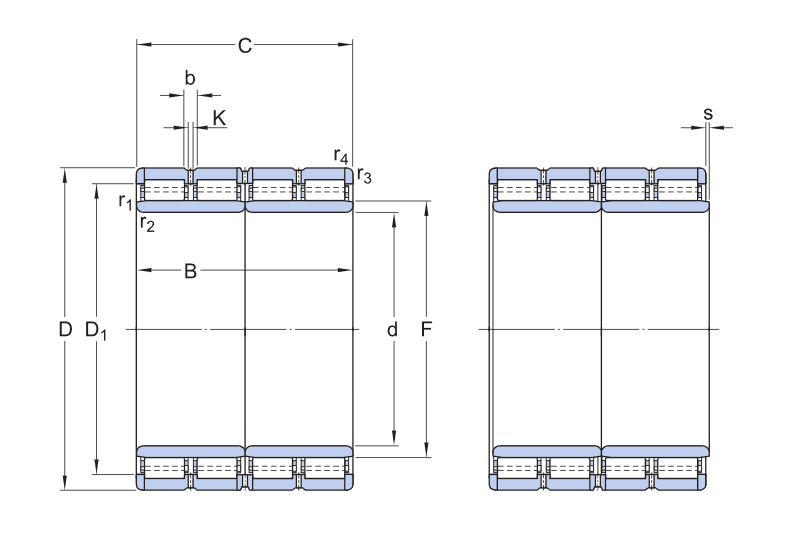 BC4-8050 Four-Row Cylindrical Roller Bearings cad drawing
