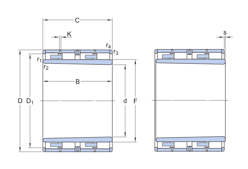 BC4B 457939 VAA Four-Row Cylindrical Roller Bearings cad drawing