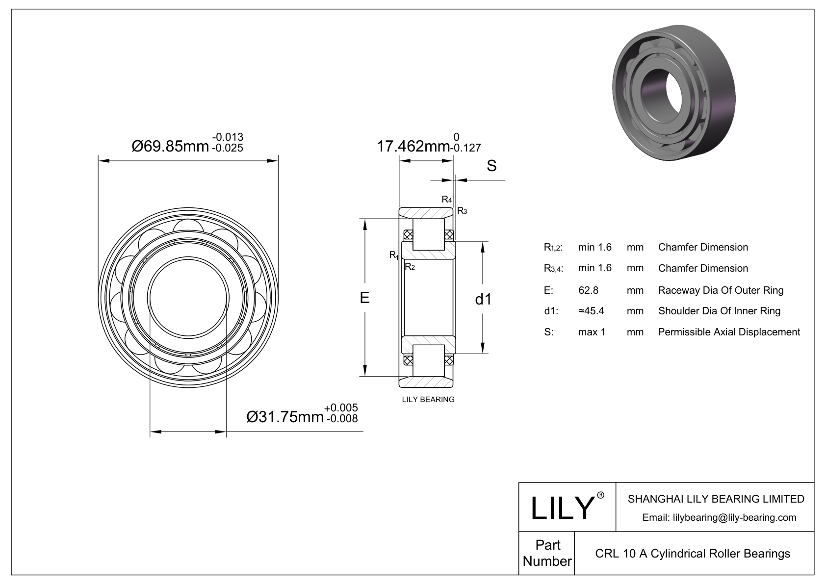 CRL 10 A Single Row Cylindrical Roller Bearings With Inner Ring cad drawing