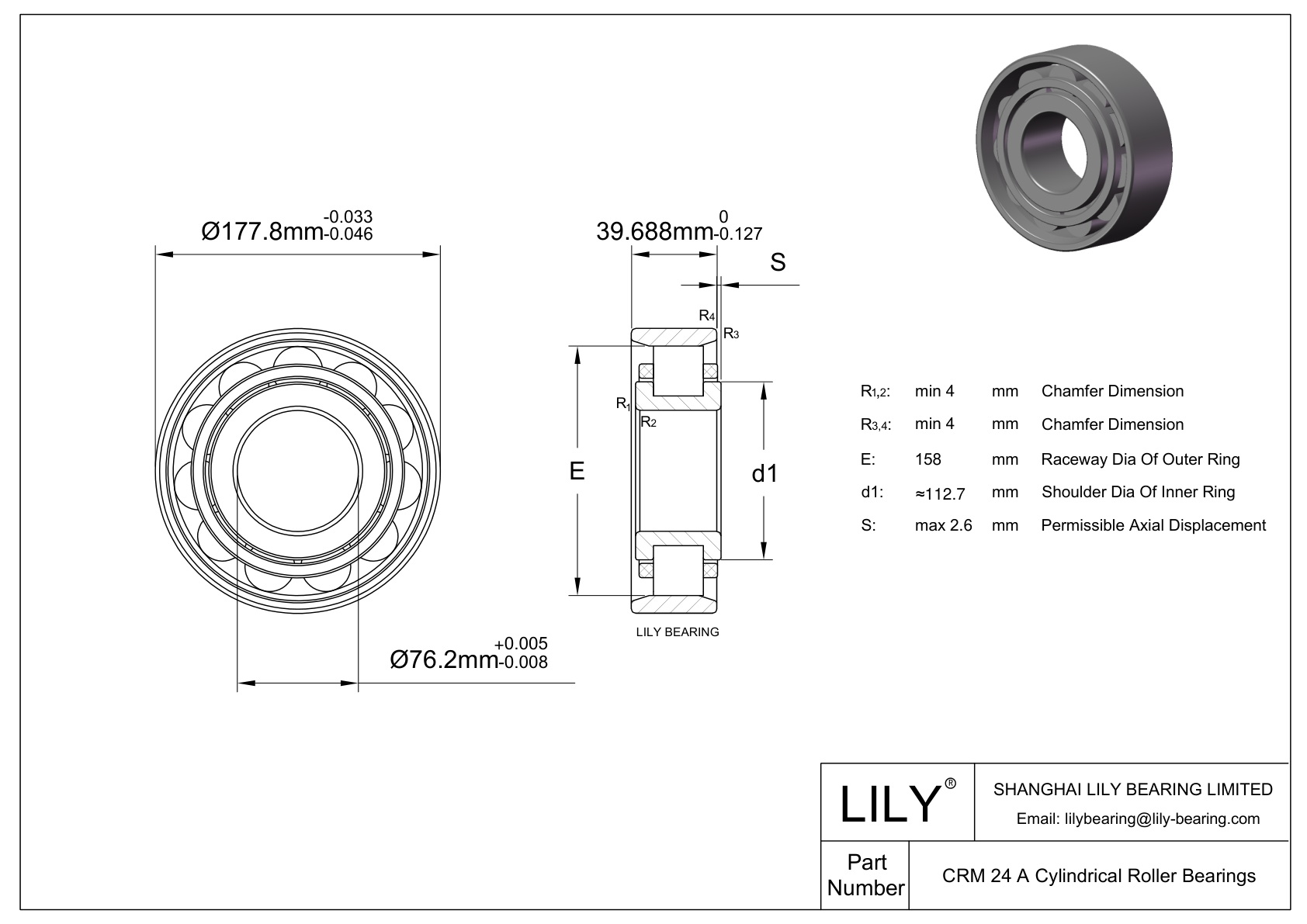 CRM 24 A Single Row Cylindrical Roller Bearings With Inner Ring cad drawing