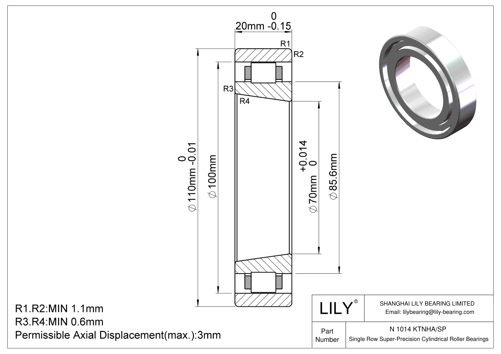 N 1014 KTNHA/SP Single Row Cylindrical Roller Bearings cad drawing