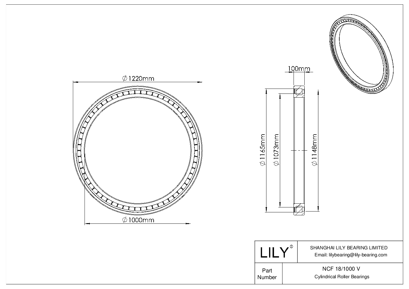 NCF 18/1000 V Single Row Full Complement Cylindrical Roller Bearings cad drawing