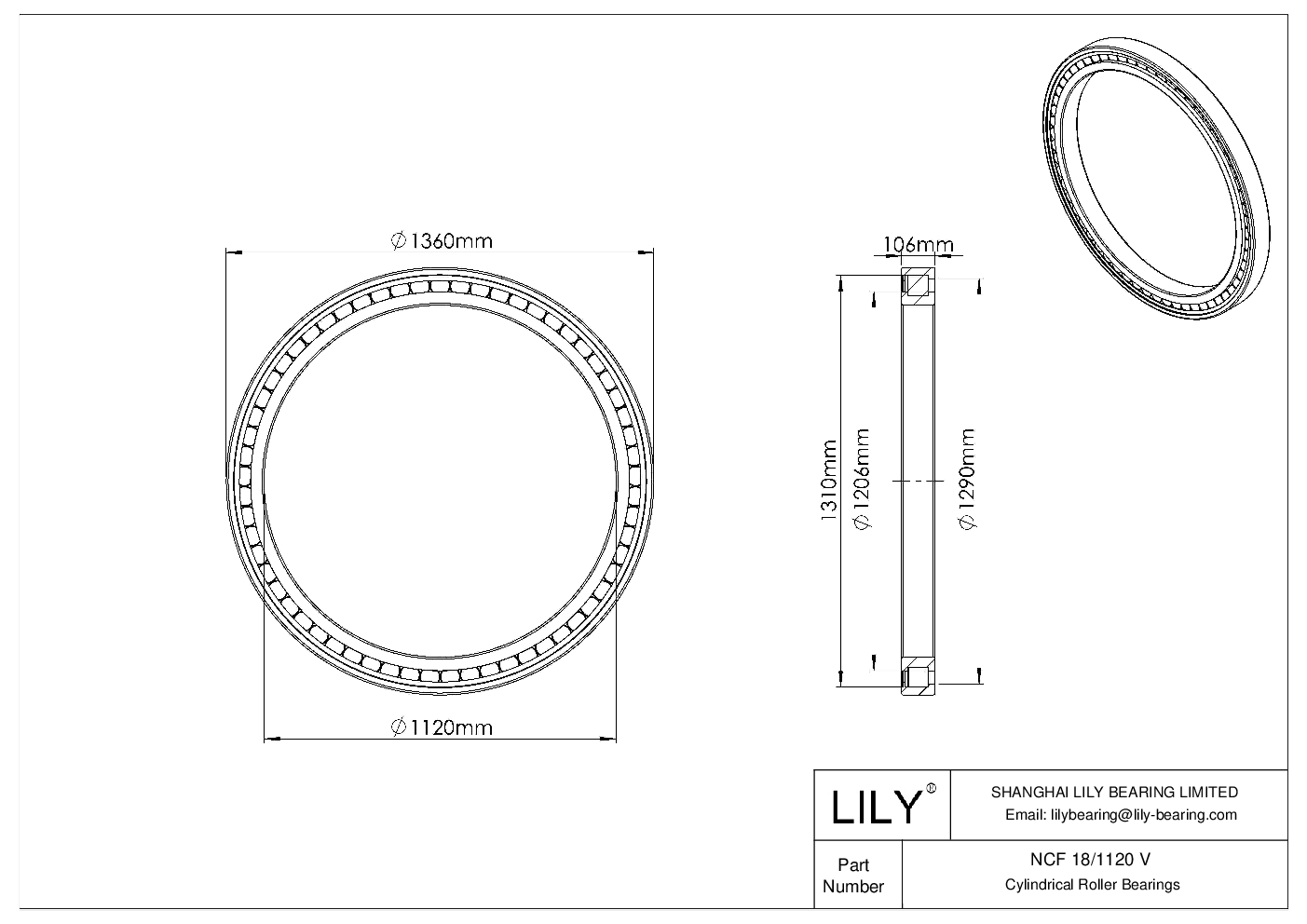 NCF 18/1120 V Rodamientos de una hilera de rodillos cilíndricos sin jaula cad drawing