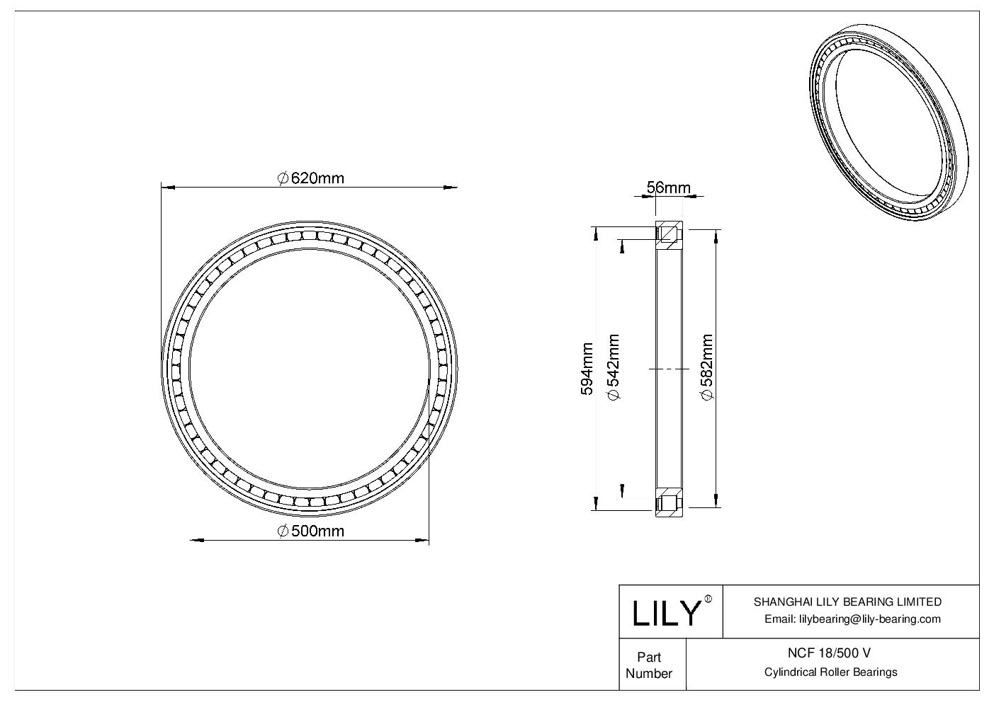 NCF 18/500 V Single Row Full Complement Cylindrical Roller Bearings cad drawing