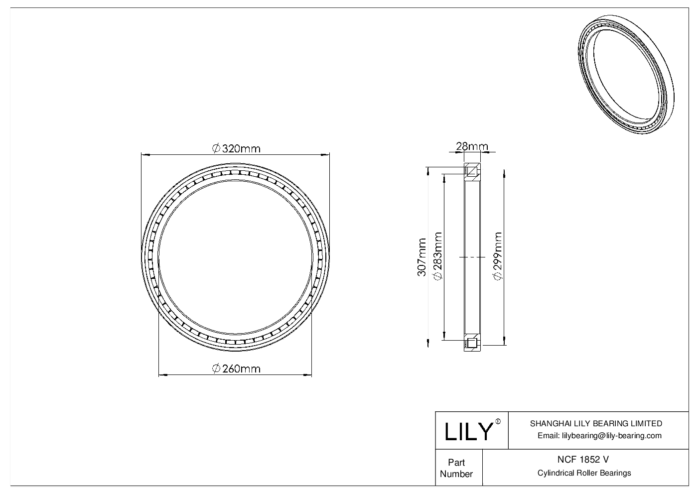 NCF 1852 V Single Row Full Complement Cylindrical Roller Bearings cad drawing