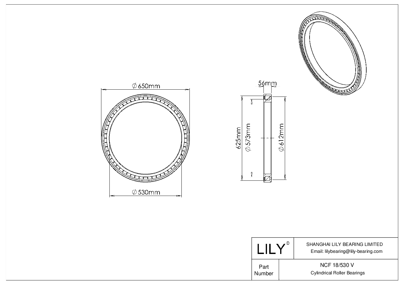 NCF 18/530 V Single Row Full Complement Cylindrical Roller Bearings cad drawing