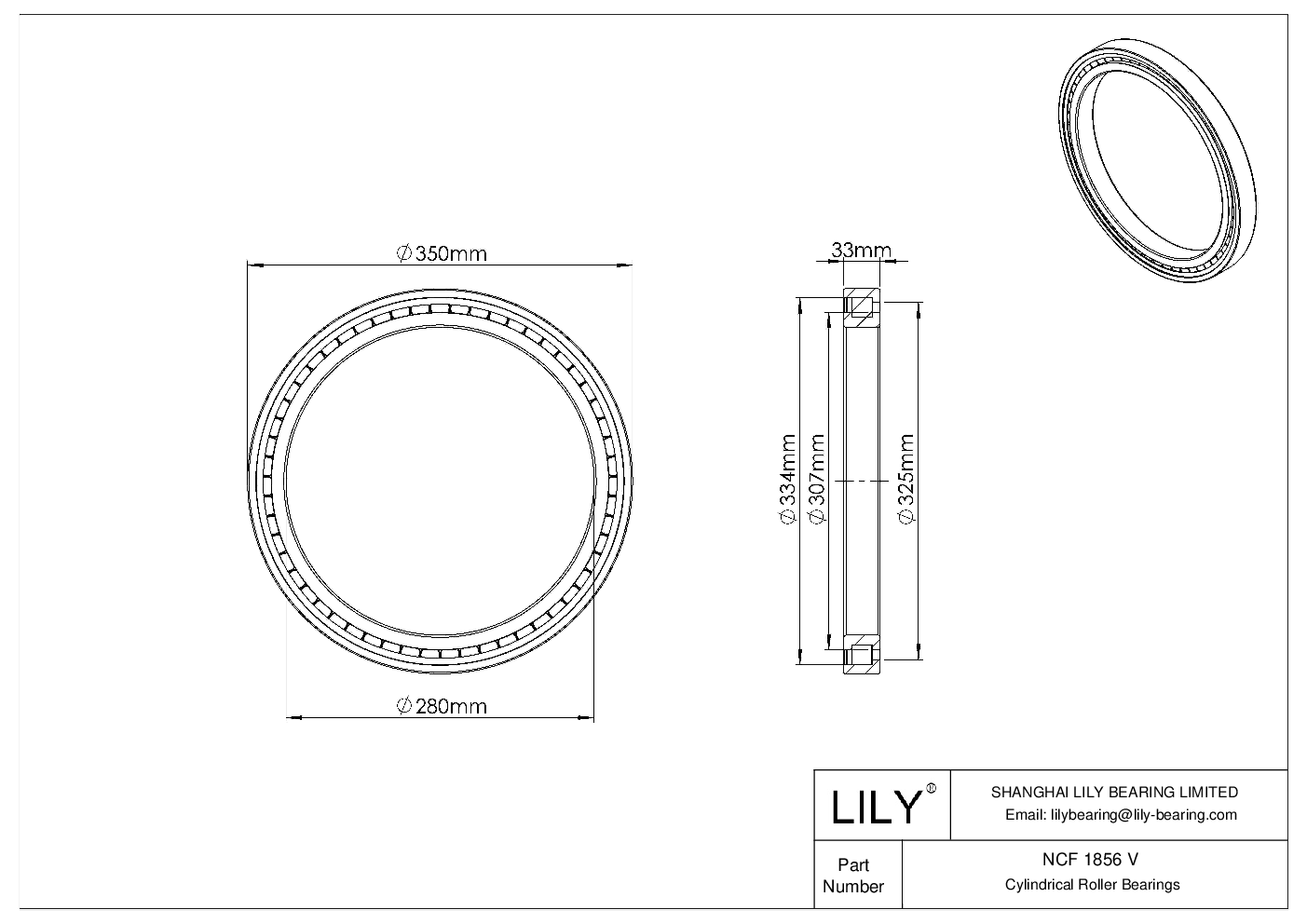 NCF 1856 V Single Row Full Complement Cylindrical Roller Bearings cad drawing