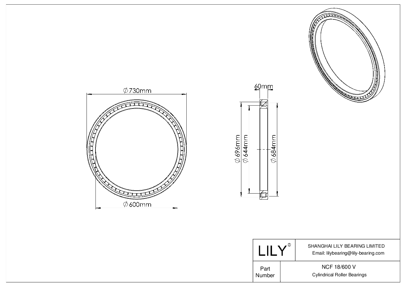 NCF 18/600 V Single Row Full Complement Cylindrical Roller Bearings cad drawing