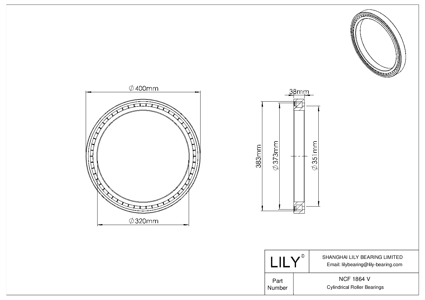 NCF 1864 V Single Row Full Complement Cylindrical Roller Bearings cad drawing