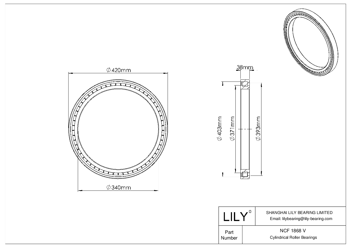NCF 1868 V Single Row Full Complement Cylindrical Roller Bearings cad drawing