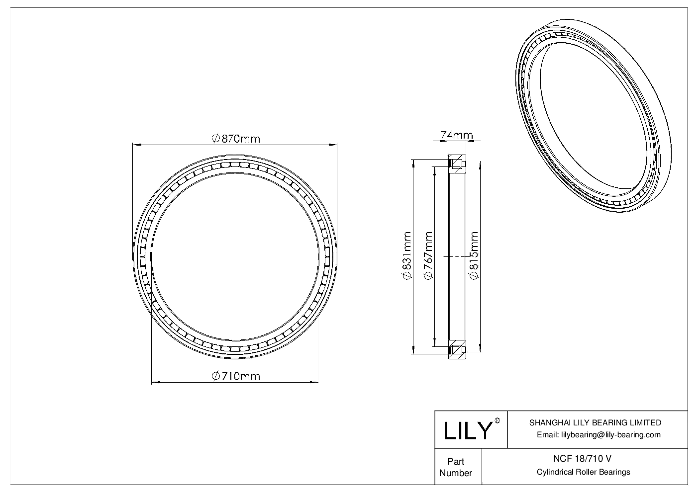 NCF 18/710 V Single Row Full Complement Cylindrical Roller Bearings cad drawing