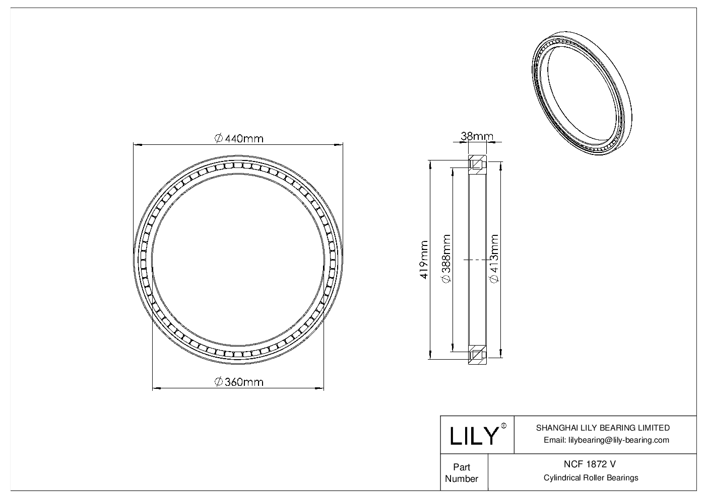 NCF 1872 V Single Row Full Complement Cylindrical Roller Bearings cad drawing