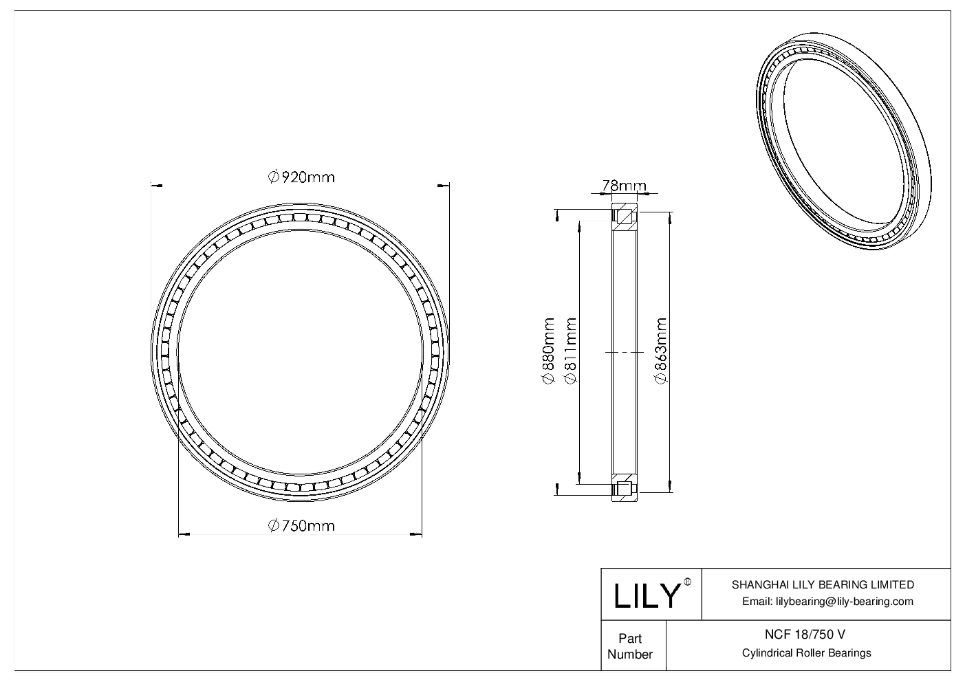 NCF 18/750 V Rodamientos de una hilera de rodillos cilíndricos sin jaula cad drawing