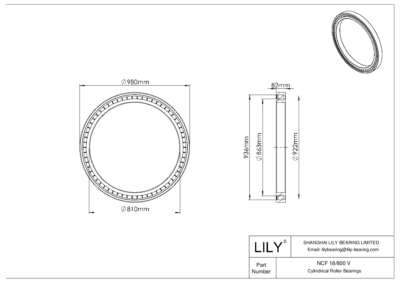 NCF 18/800 V Single Row Full Complement Cylindrical Roller Bearings cad drawing