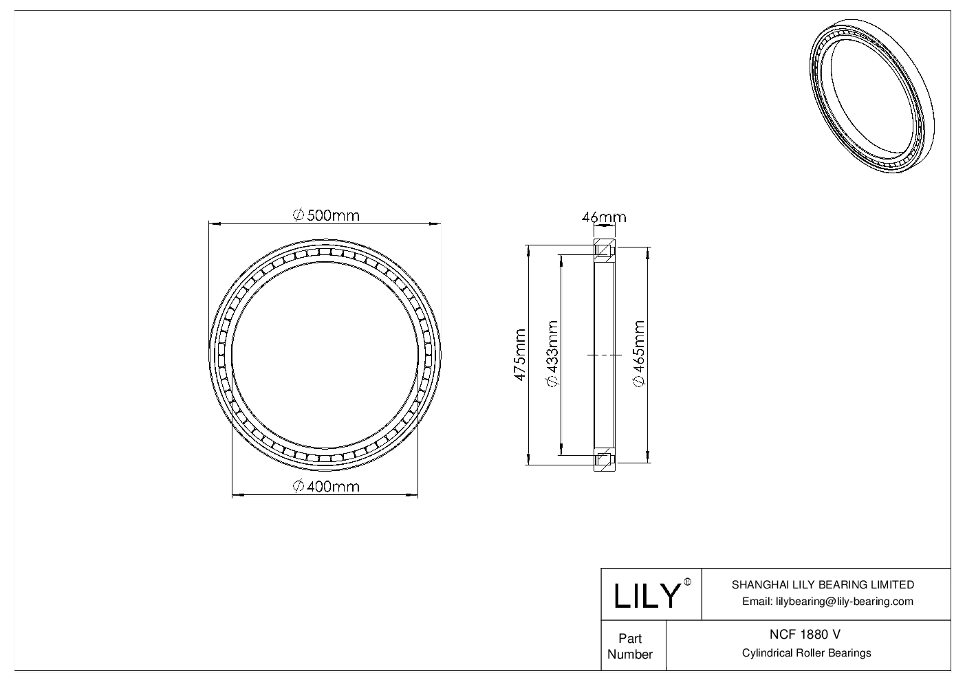 NCF 1880 V Single Row Full Complement Cylindrical Roller Bearings cad drawing