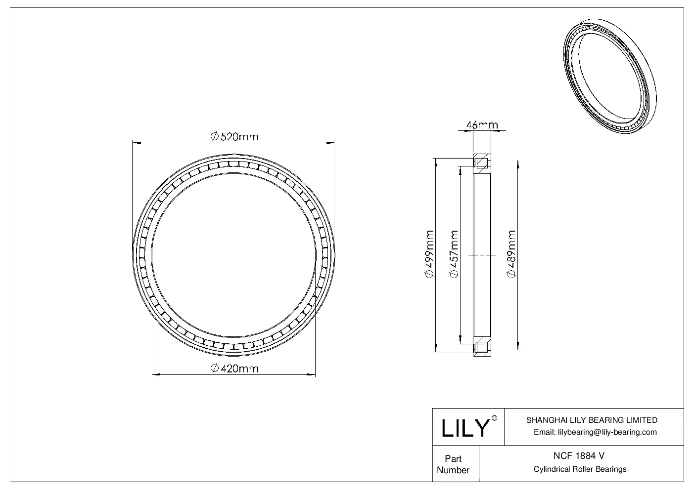NCF 1884 V Single Row Full Complement Cylindrical Roller Bearings cad drawing