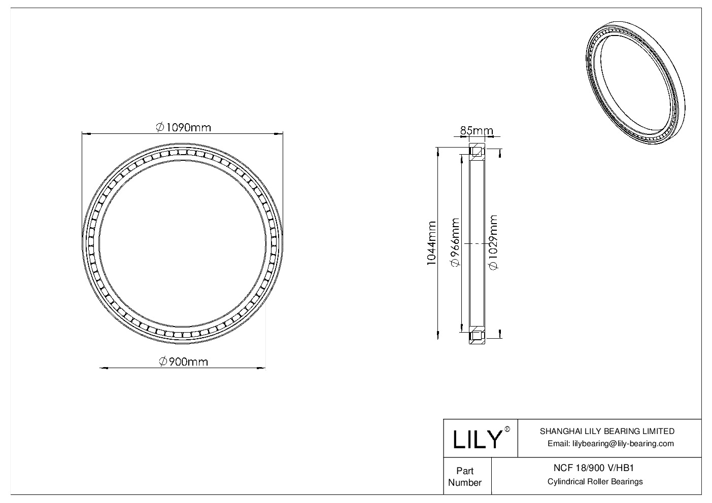 NCF 18/900 V/HB1 Rodamientos de una hilera de rodillos cilíndricos sin jaula cad drawing