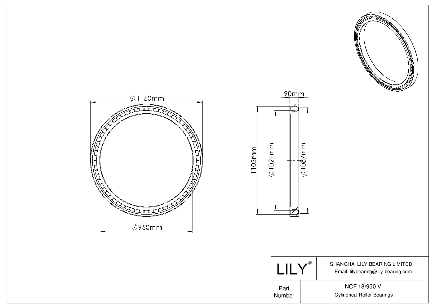 NCF 18/950 V Rodamientos de una hilera de rodillos cilíndricos sin jaula cad drawing