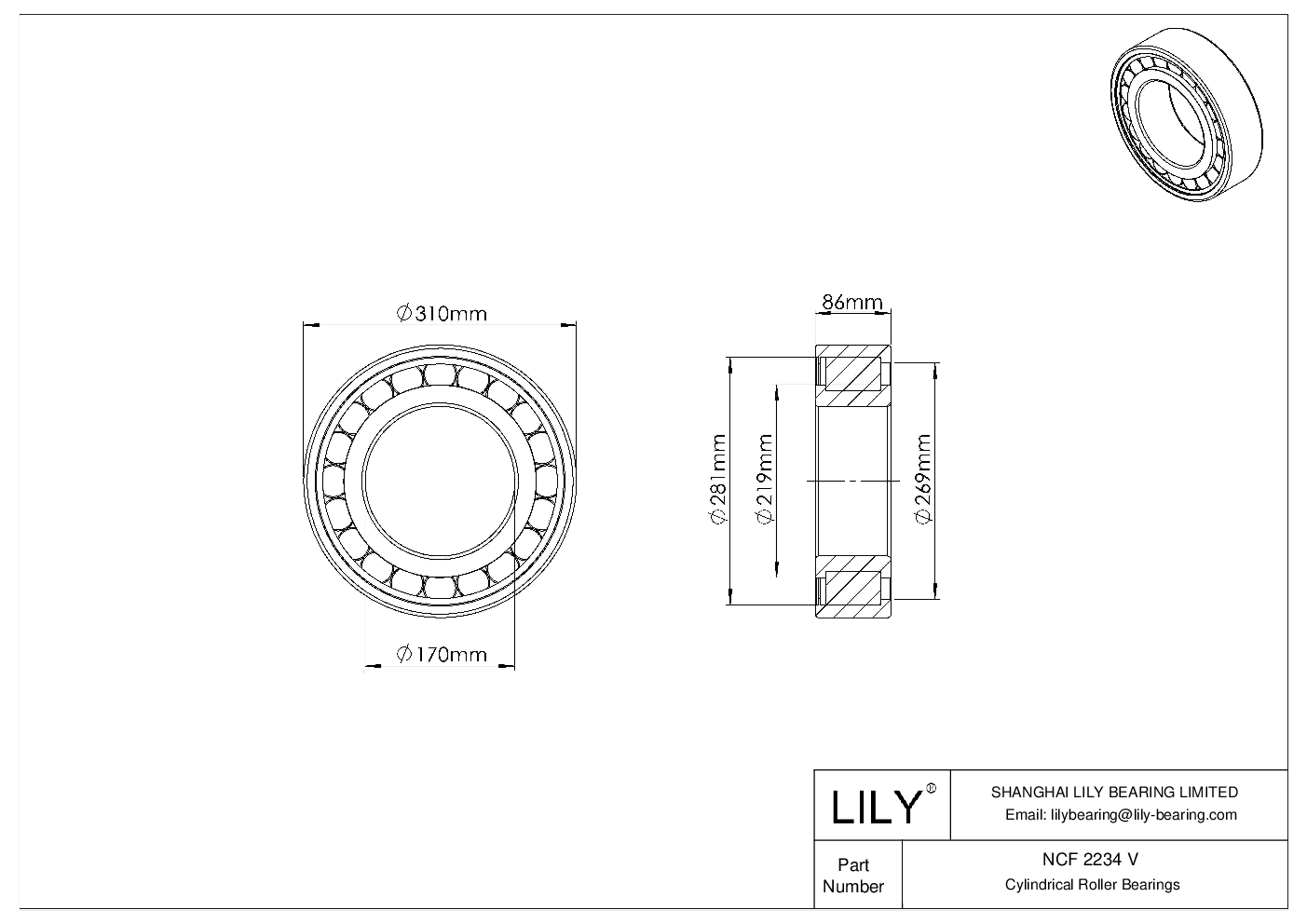 NCF 2234 V Single Row Full Complement Cylindrical Roller Bearings cad drawing