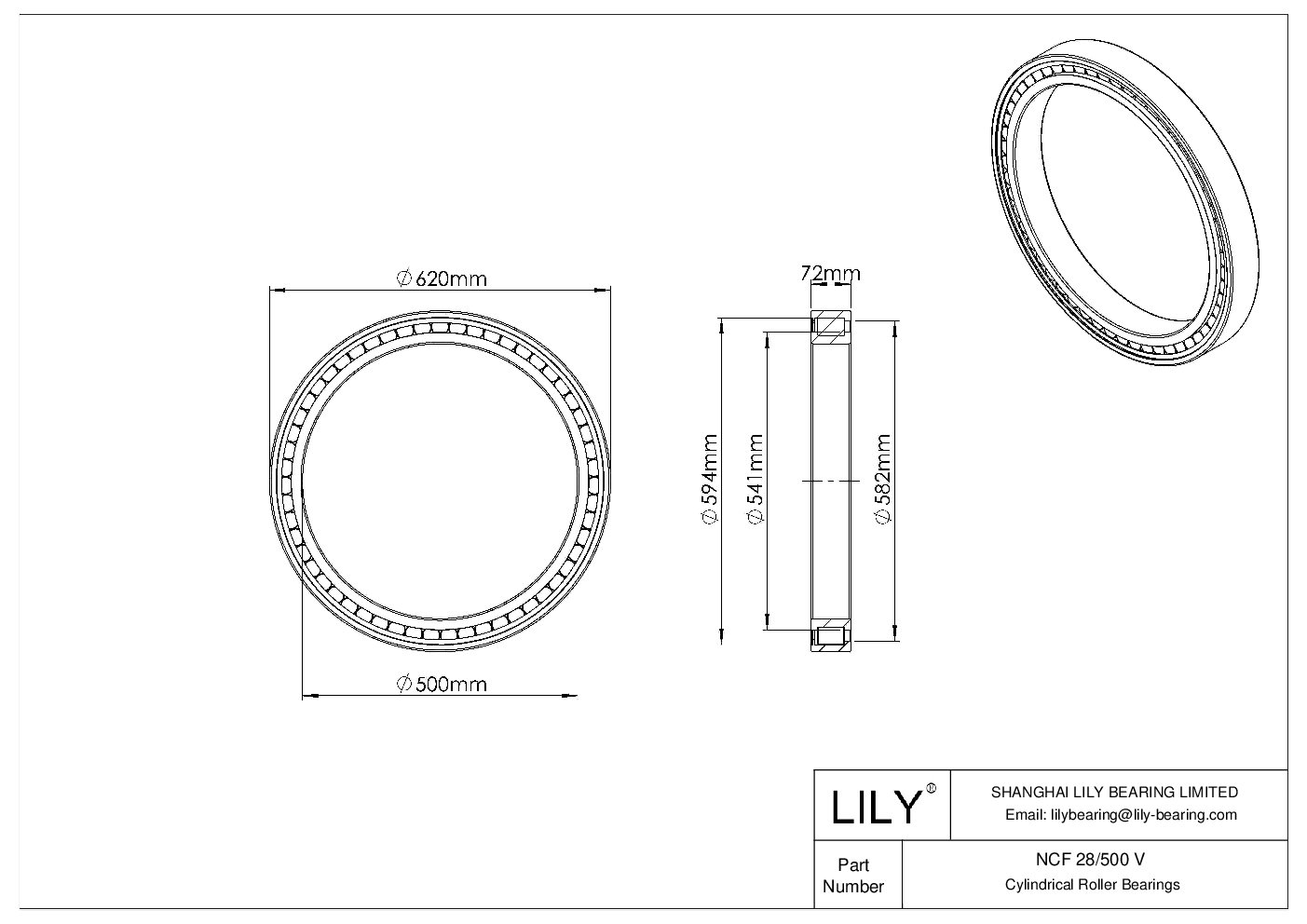 NCF 28/500 V Single Row Full Complement Cylindrical Roller Bearings cad drawing