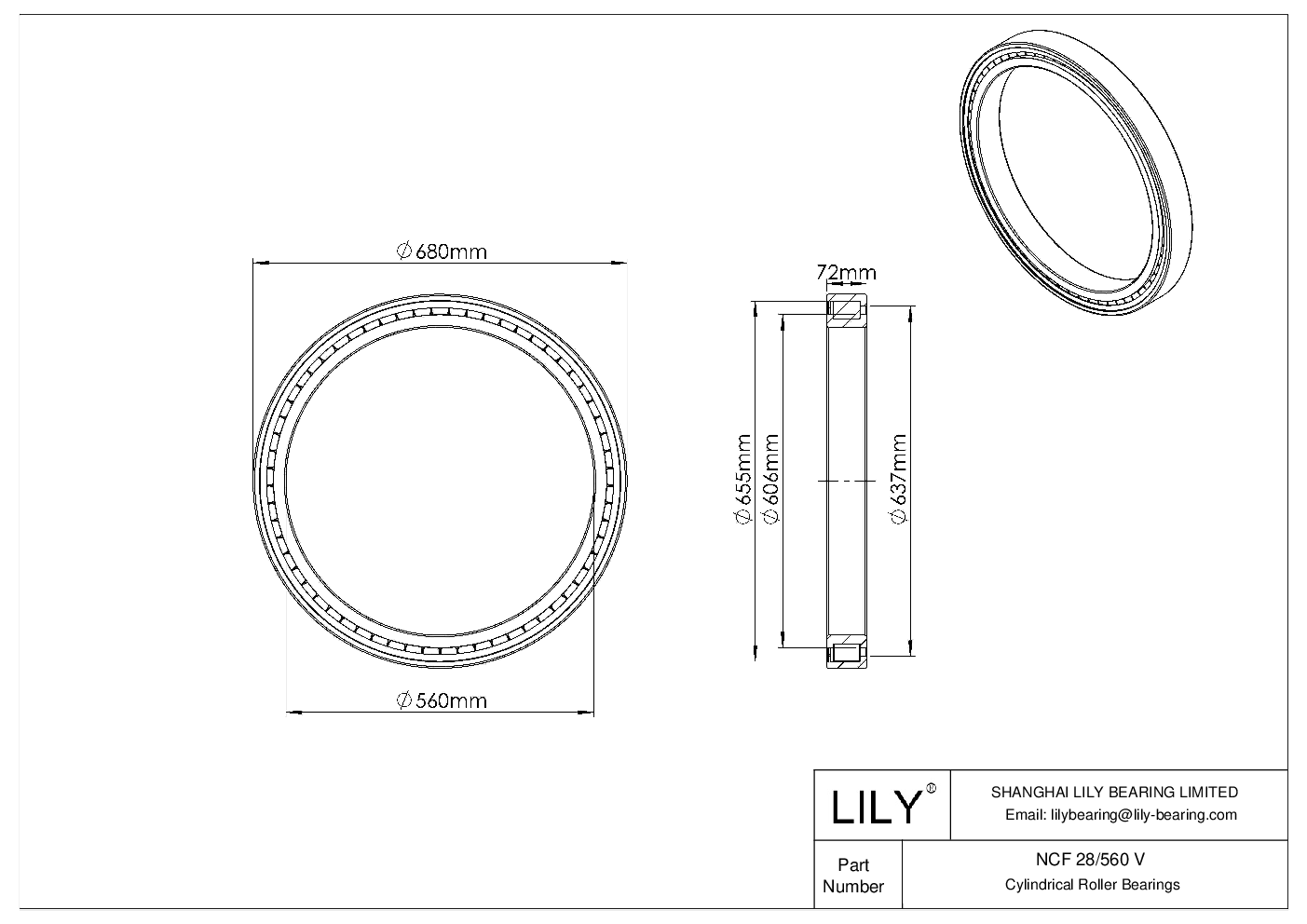 NCF 28/560 V Single Row Full Complement Cylindrical Roller Bearings cad drawing
